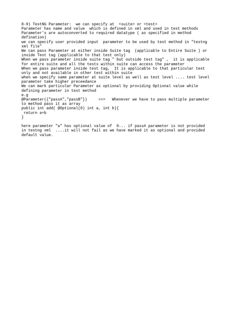 TestNG Parameter Usage Guide | PDF