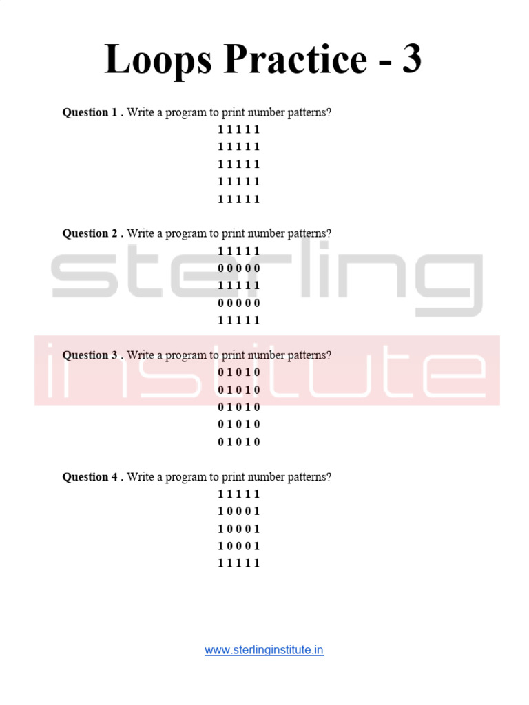Number Patterns Programming Exercises | PDF