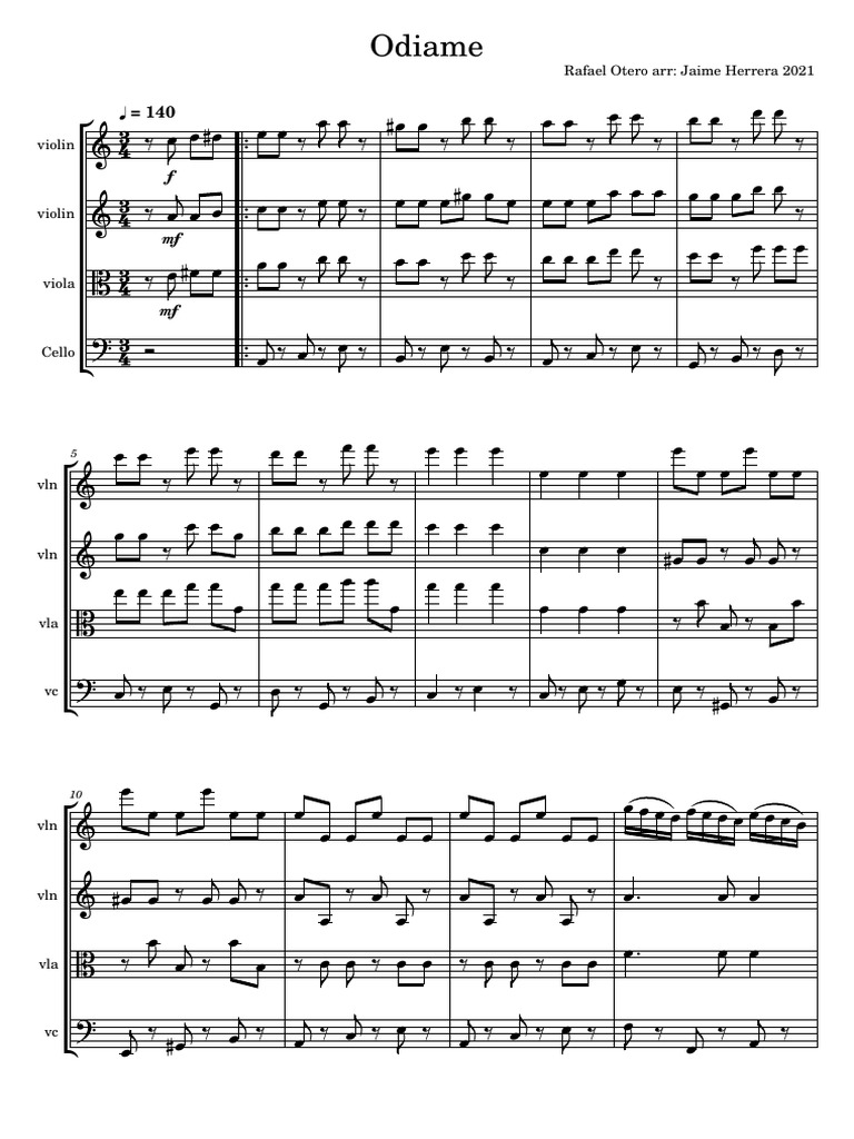Odiame - Score - Cuarteto de Cuerdas | PDF | String Instruments ...
