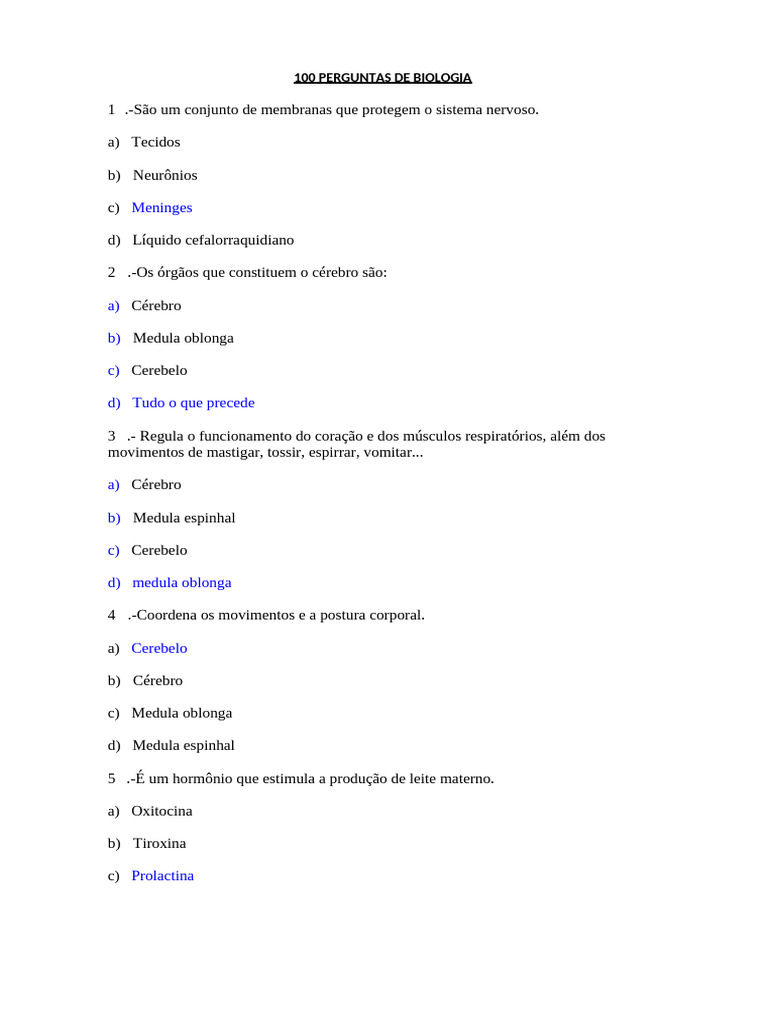 100 Perguntas de Biologia | PDF | Genótipo | Metabolismo