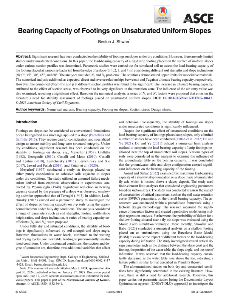 Bearing Capacity of Footings on Slopes | PDF | Earth Sciences