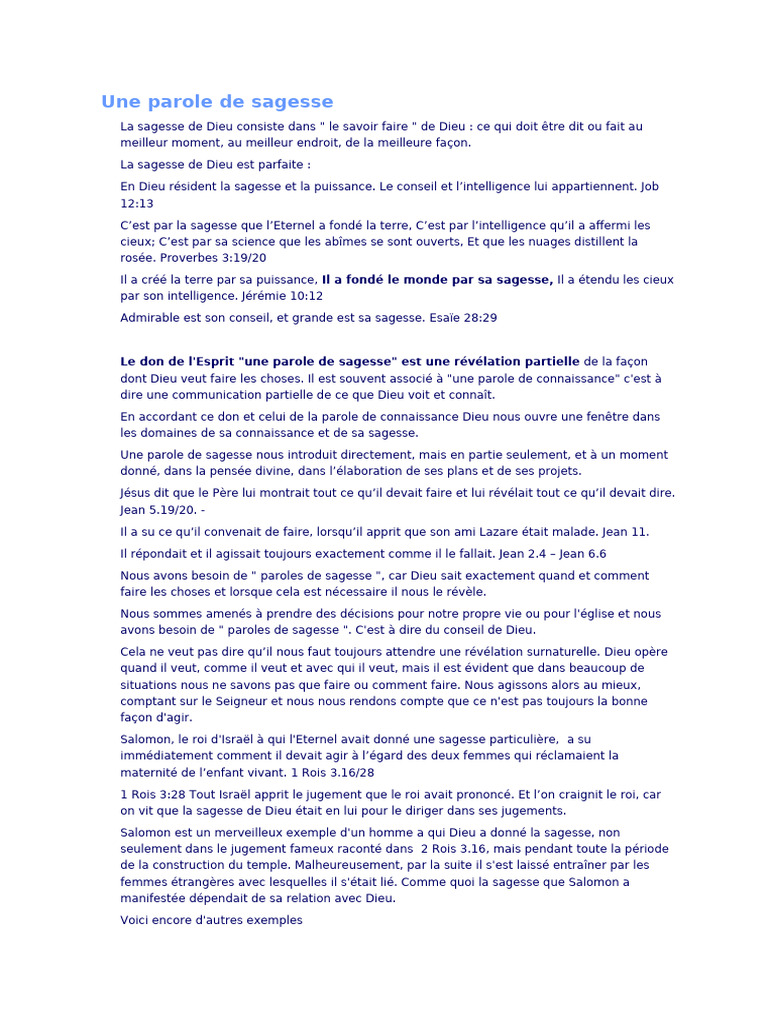 Sagesse divine et parole de sagesse | PDF | Dieu | Première épître aux ...
