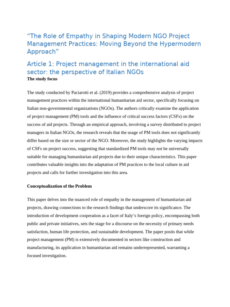 Empathy in NGO Project Management Practices | PDF | Non Governmental ...