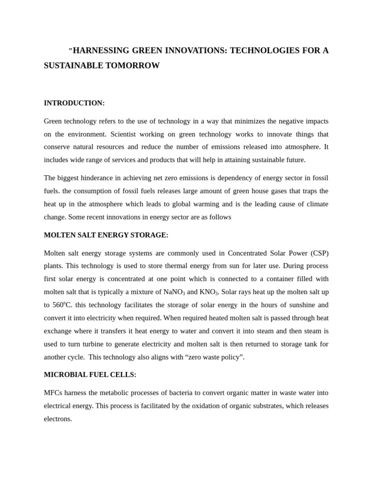Green Technologies for Sustainable Energy | PDF | Redox | Solar Energy