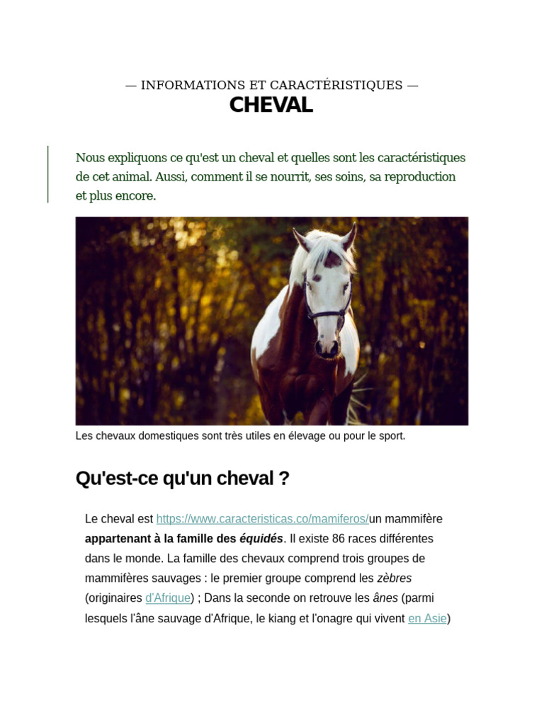 Caractéristiques essentielles du cheval PDF Chevaux Équidés — free download