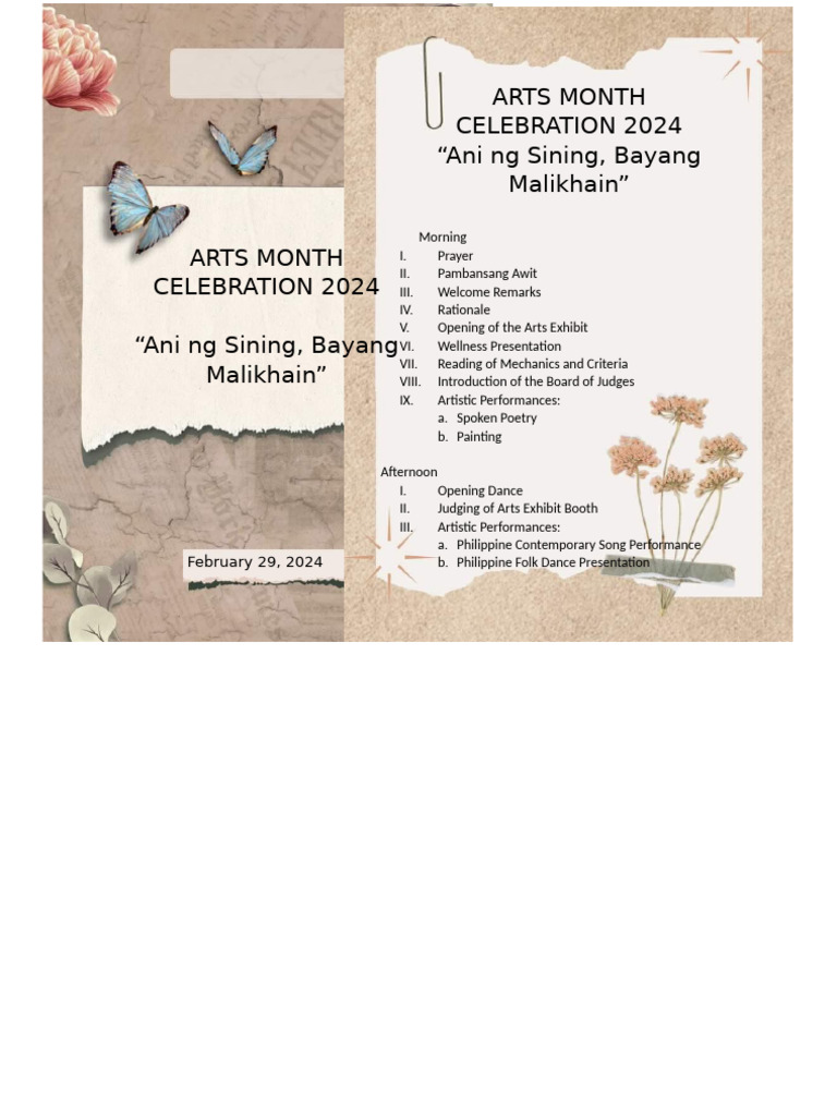 Arts Month Celebration 2024 Agenda | PDF