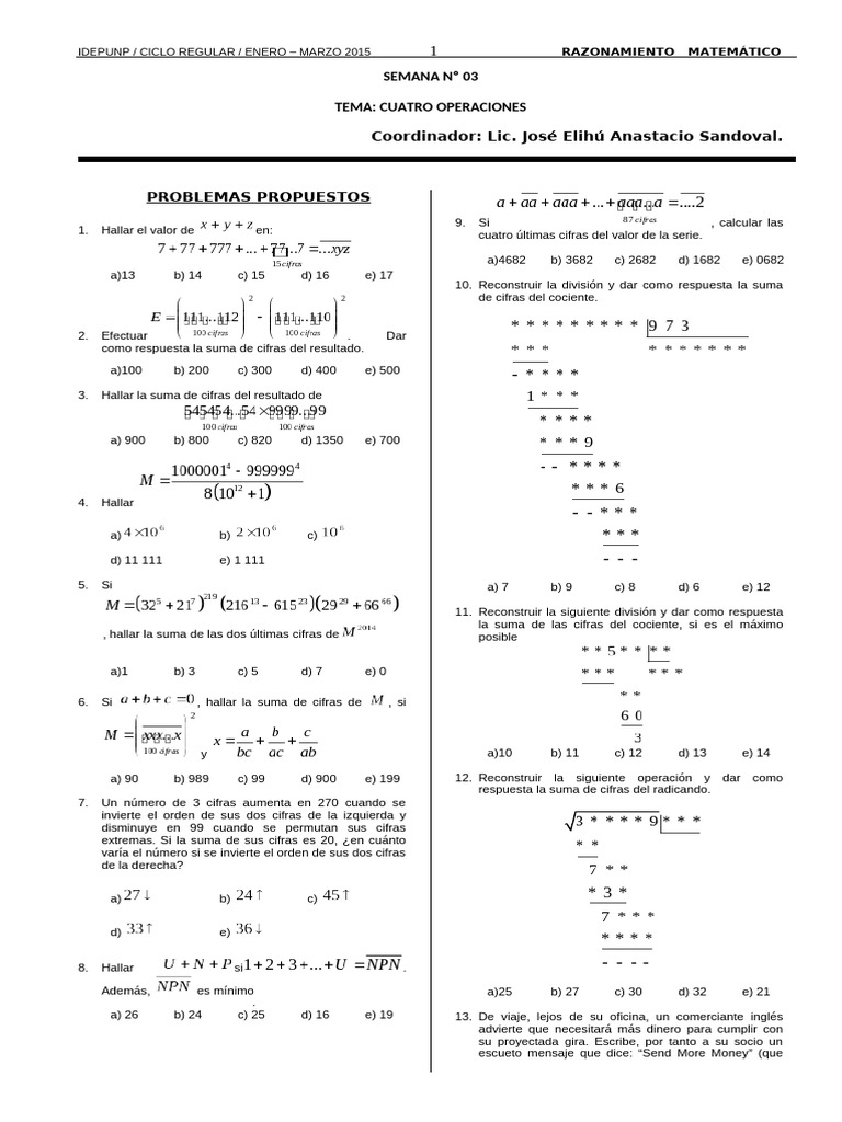 Razonam. Matematico Elihu Anastacio Semana 03 | PDF | Vino