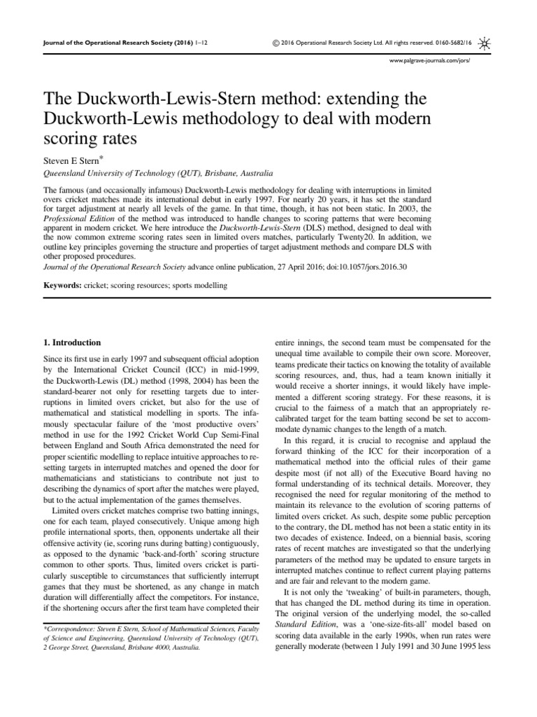Duckworth-Lewis-Stern Method in Cricket | PDF | Cricket | Ball And Bat ...