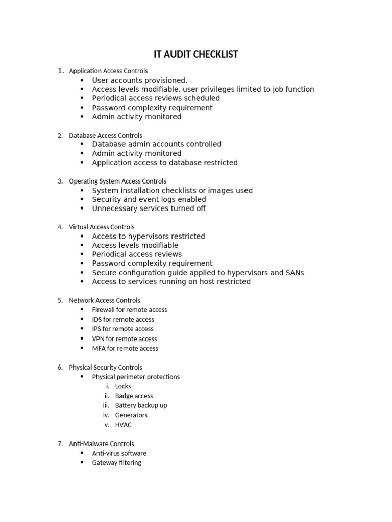 Audit Checklist For IT Department | PDF | Security | Computer Security