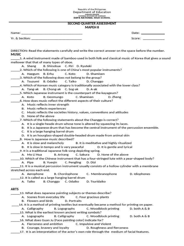 MApeh 8 Assessment 2nd Quarter2022 2023 | PDF | Fertilisation ...