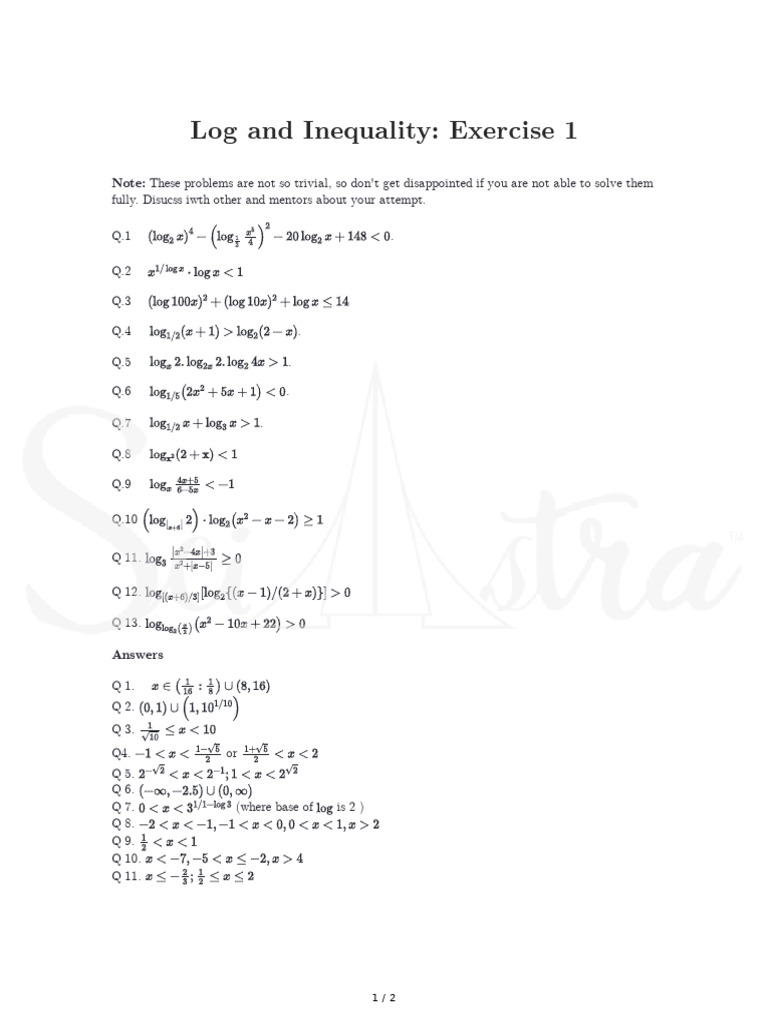 Logarithm and Inequality Exercises | PDF