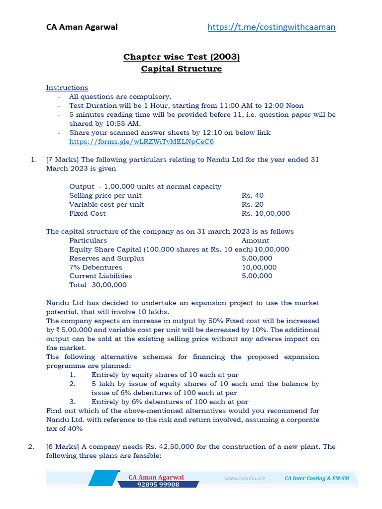 Capital Structure Analysis and Recommendations | PDF | Cost Of Capital ...