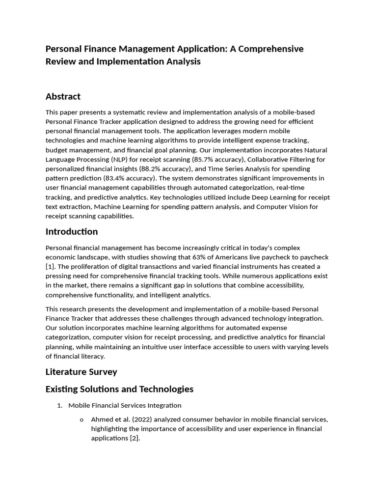 Personal Finance Management Applicatio1 | PDF | Analytics | Machine ...