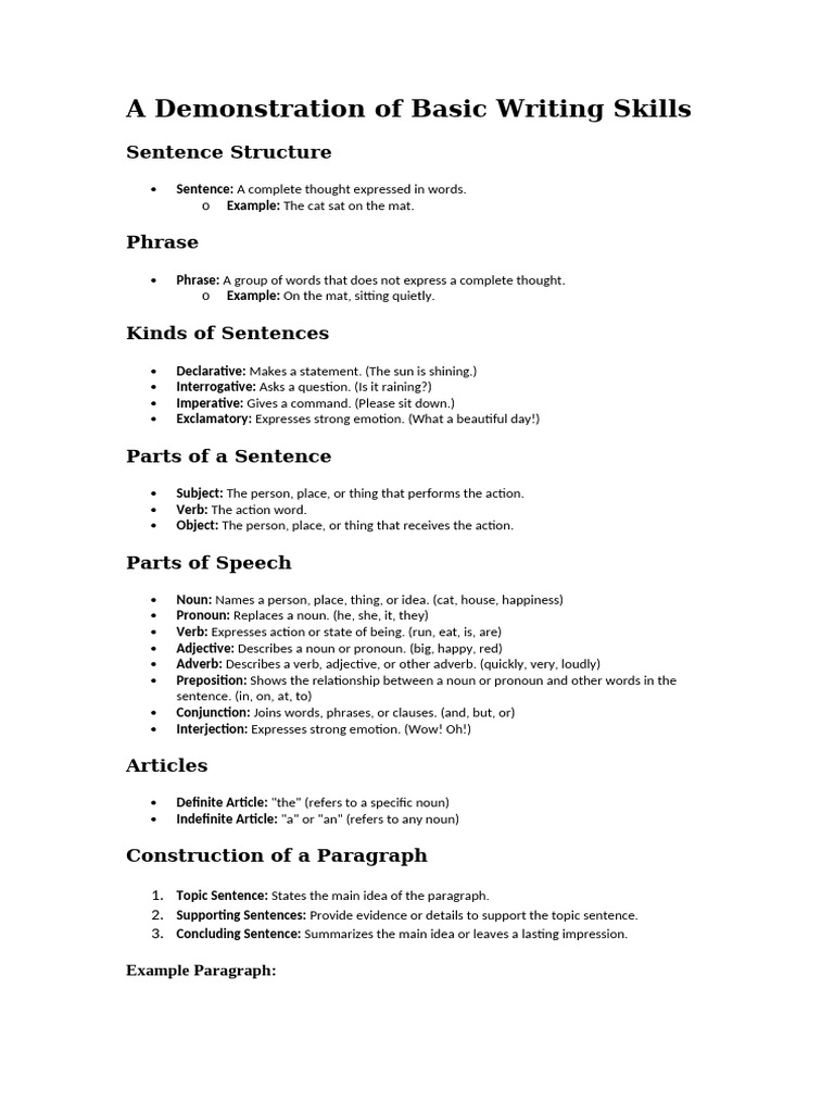 Mastering Basic Writing Skills Guide | PDF