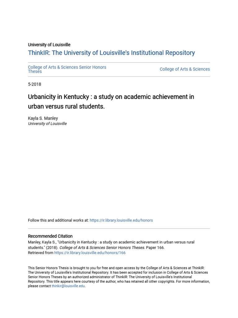 Urbanicity in Kentucky - A Study On Academic Achievement in Urban | PDF ...