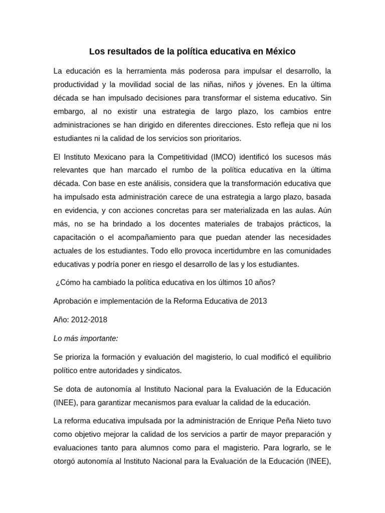 Política educativa en México: análisis 2023 | PDF | Plan de estudios ...
