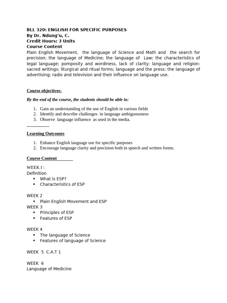 BLL 320 COURSE OUTLINE (2) | PDF | Science | Cognition