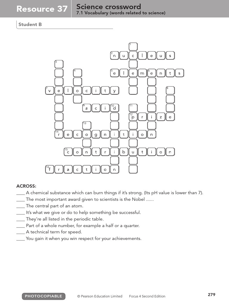 Science Crossword Puzzle Answers | PDF