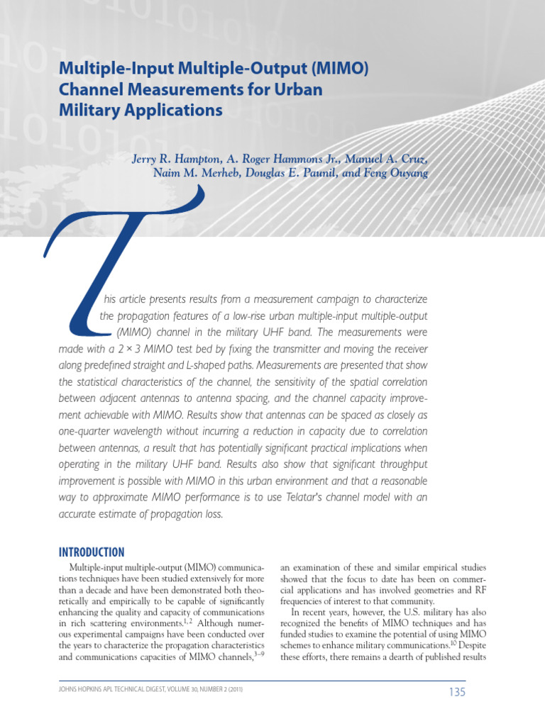 MIMO Channel Measurements for UHF Military | PDF | Mimo | Sampling ...