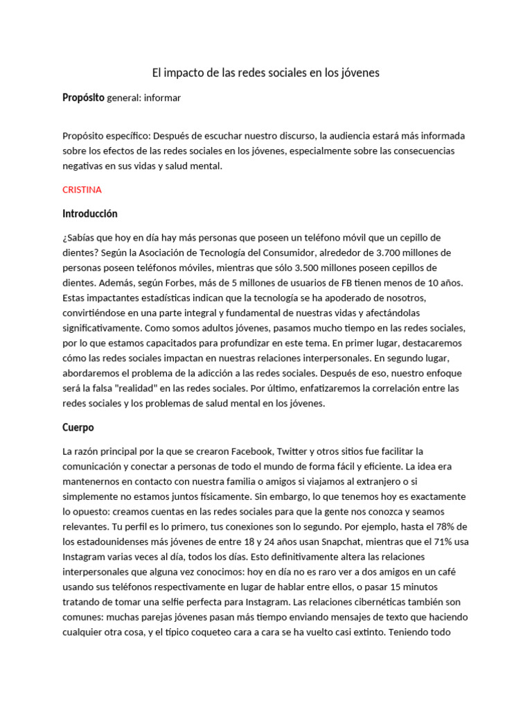 El Impacto de Las Redes Sociales en Los Jóvenes. | PDF | Acoso ...