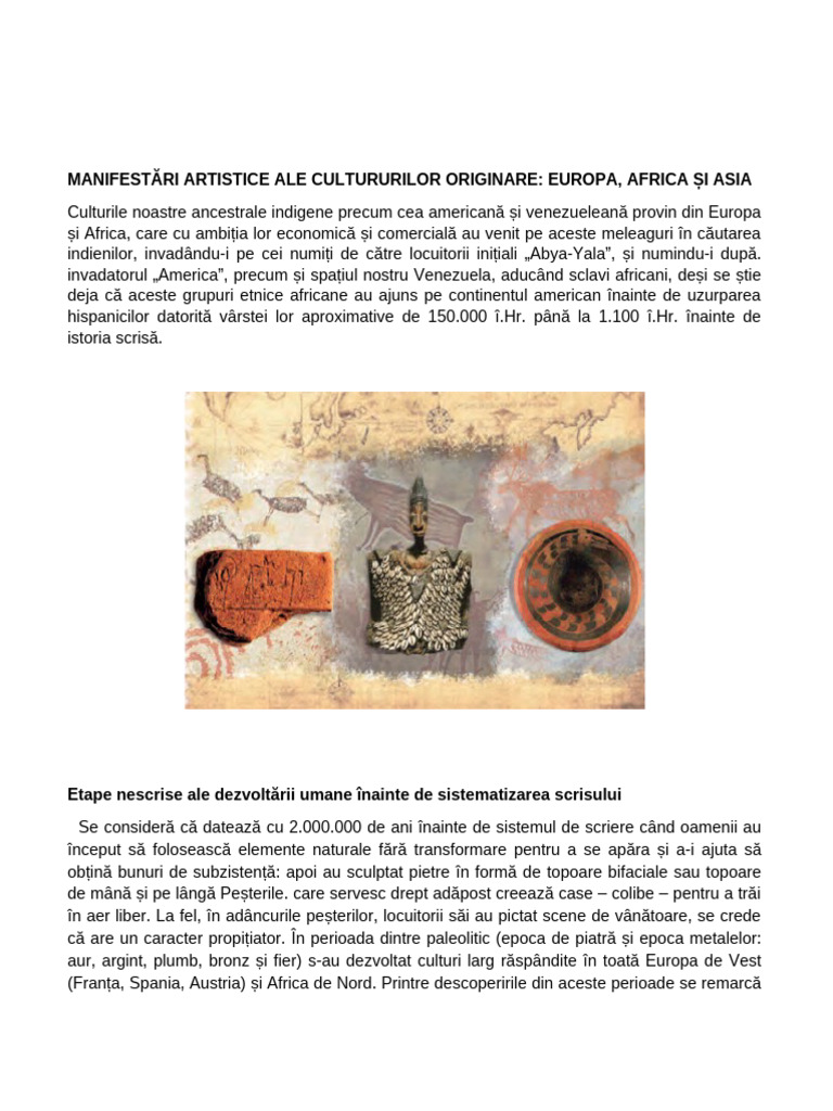 Manifestări Artistice Ale Culturilor Originare Din Europa, Africa Și ...