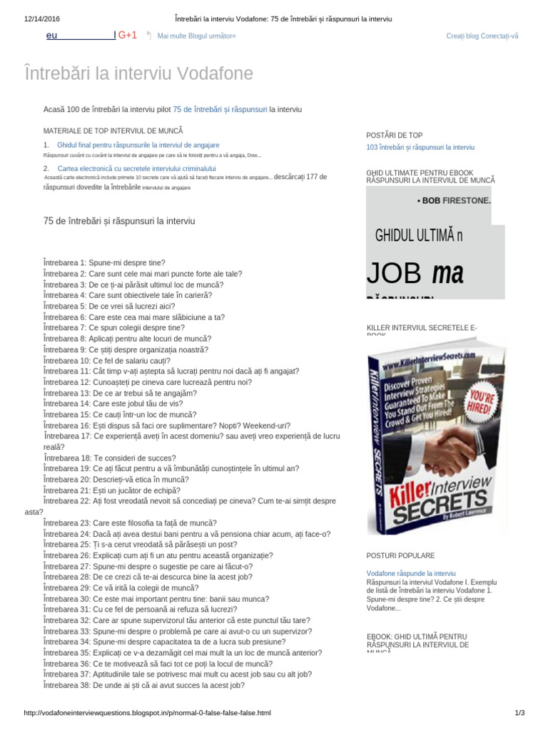 Întrebări de Interviu Vodafone - 75 de Întrebări Și Răspunsuri La ...
