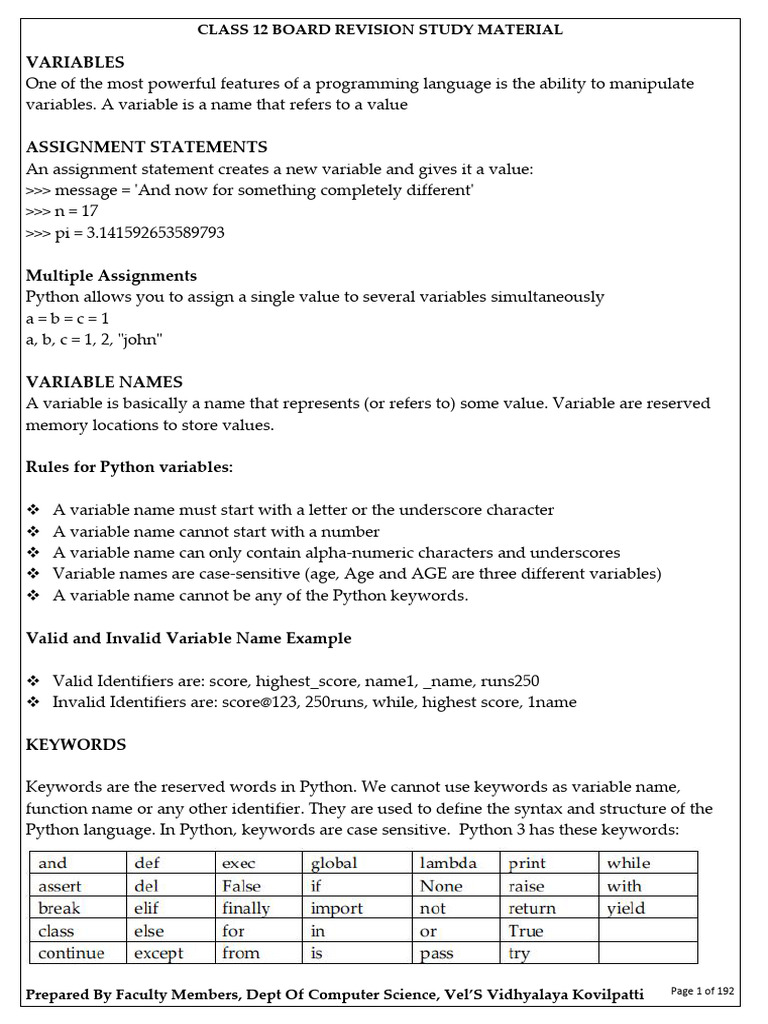 Python Variables and Identifiers Guide | PDF | Reserved Word | Control Flow