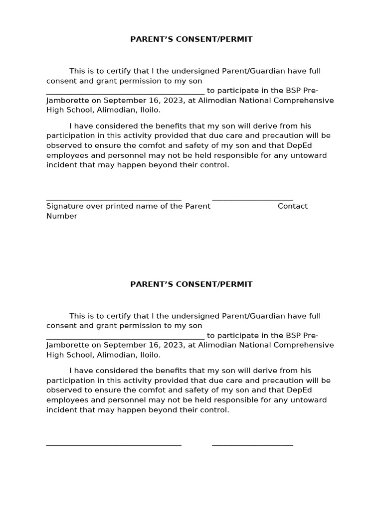 Parent Consent Form for BSP Pre-Jamborette | PDF