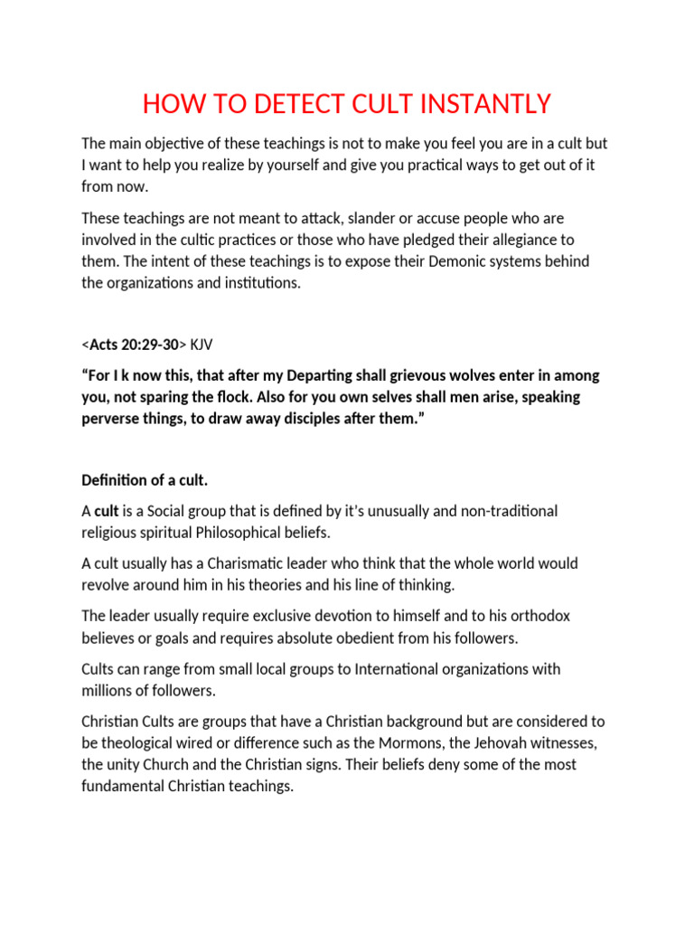 Instant Cult Detection Guide | PDF | Jesus | Salvation