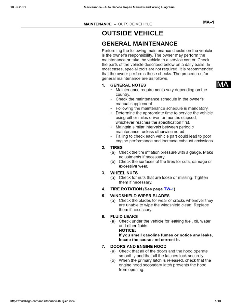 Toyota FJ Cruiser 2007-09 Maintenance | PDF