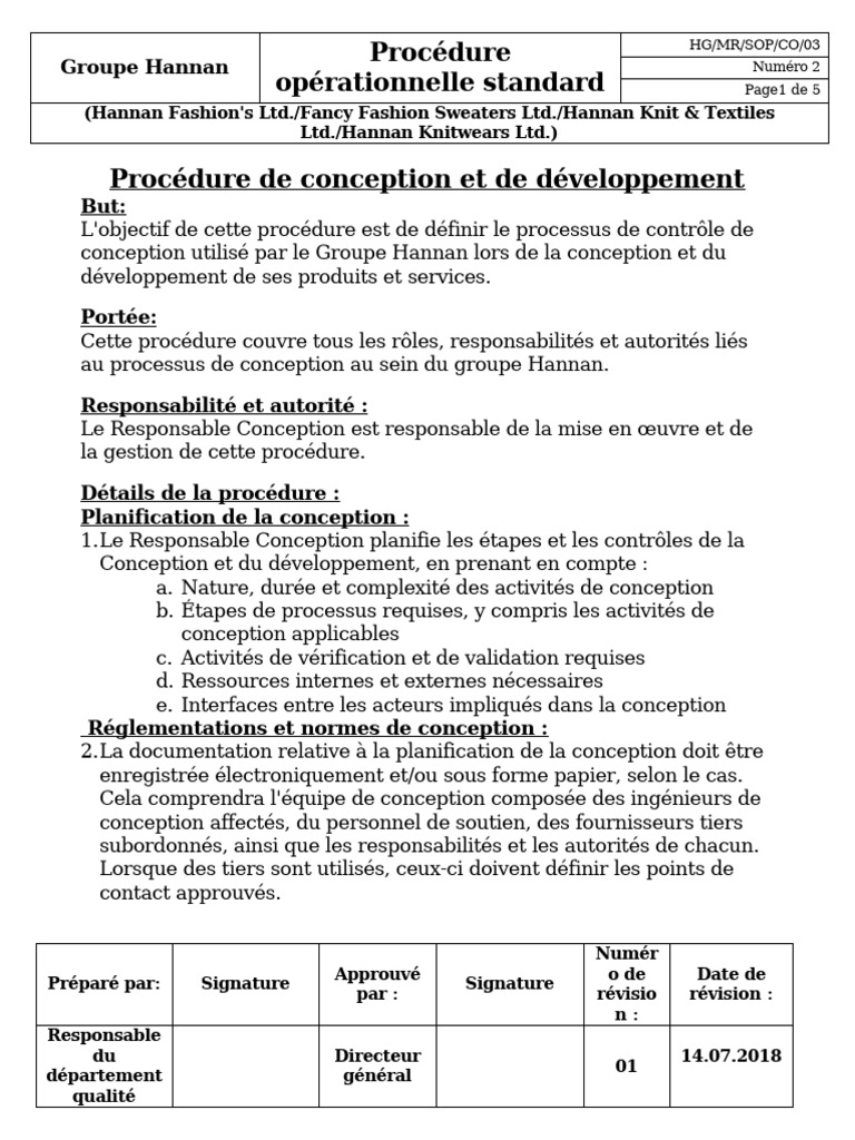 Procédure de conception Groupe Hannan | PDF