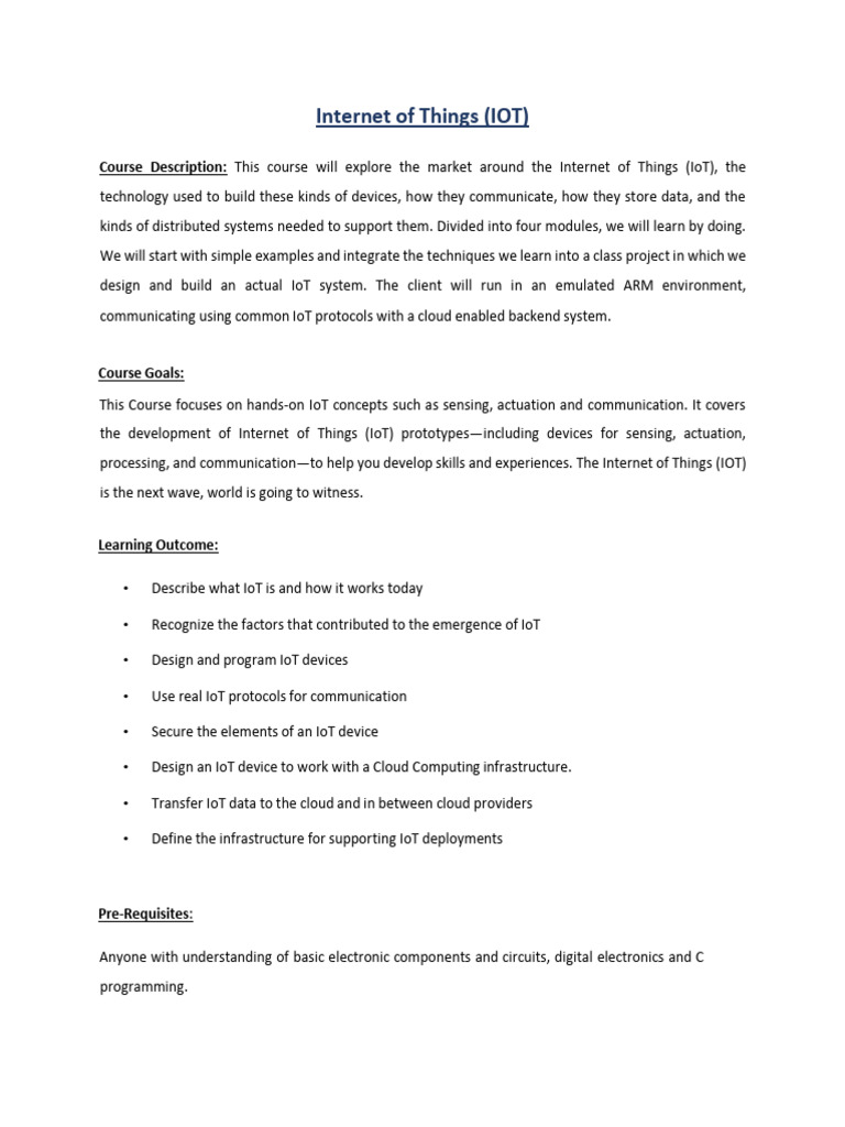 IoT Course Syllabus Overview | PDF | Internet Of Things | Arduino