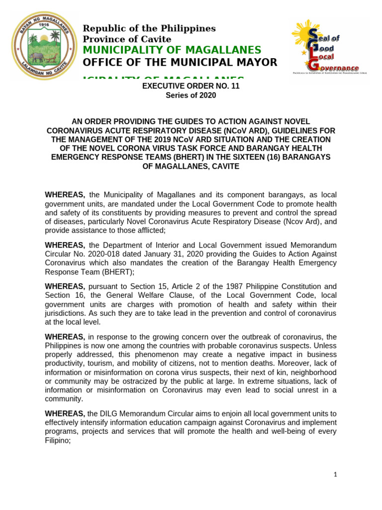 Eo 11- Ncov Task Force and Bhert | PDF | Philippines | Travel Visa