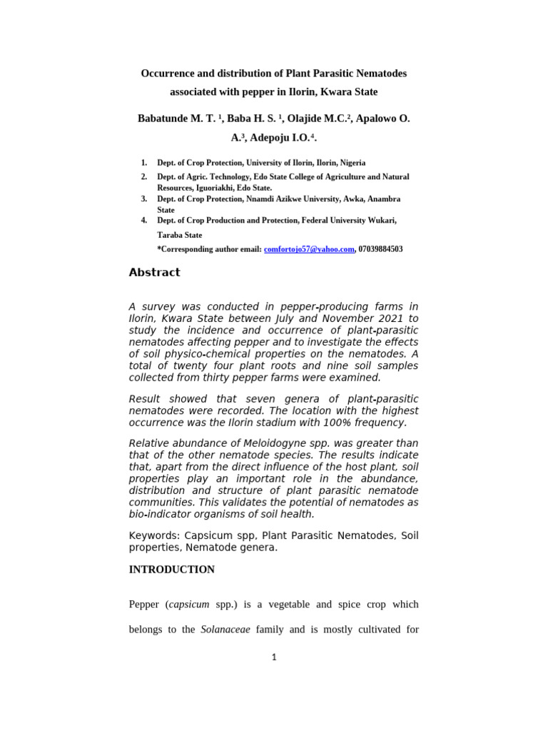 Njon occurence and ditribution of ppns olajide2 pdf soil capsicum
