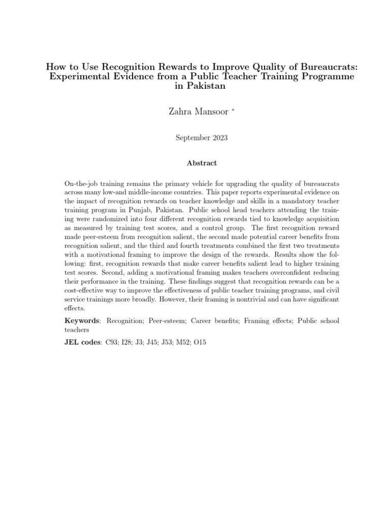 Recognition Rewards in Teacher Training | PDF | Incentive | Teachers