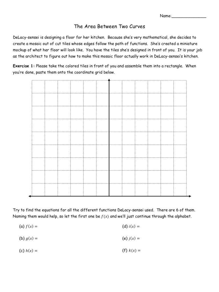 worksheet Area Between Curves Worksheet area between two curves worksheet