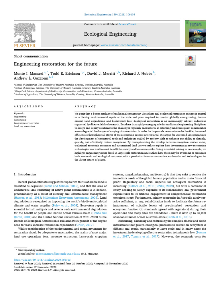 Engineering restoration for the future | PDF | Ecological Restoration ...