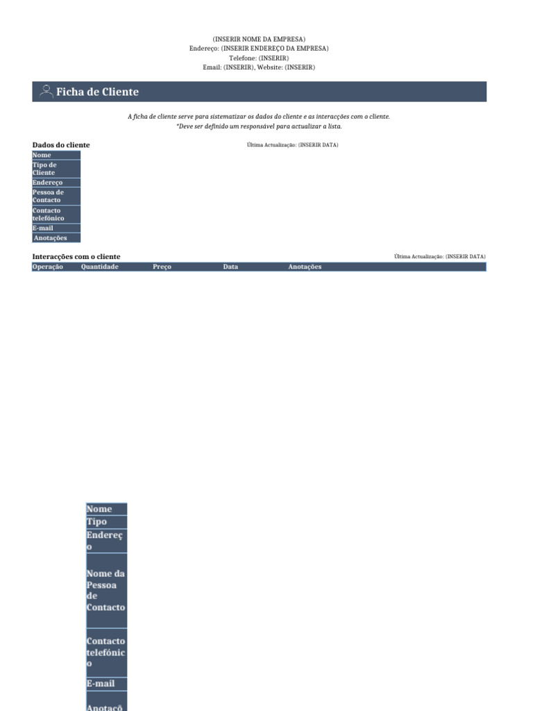 Ficha de Cliente: Gestão de Dados e Interações | PDF