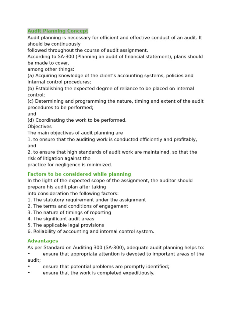 Audit planning | PDF | Audit | Internal Control