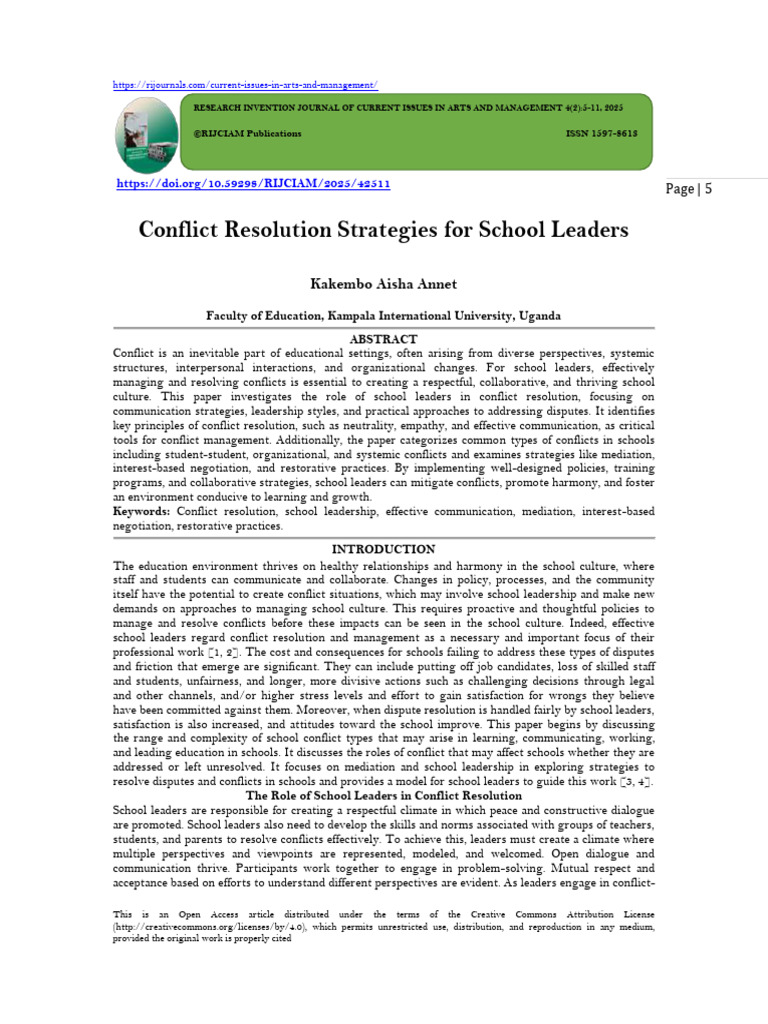 Conflict Resolution for School Leaders | PDF | Conflict Resolution ...