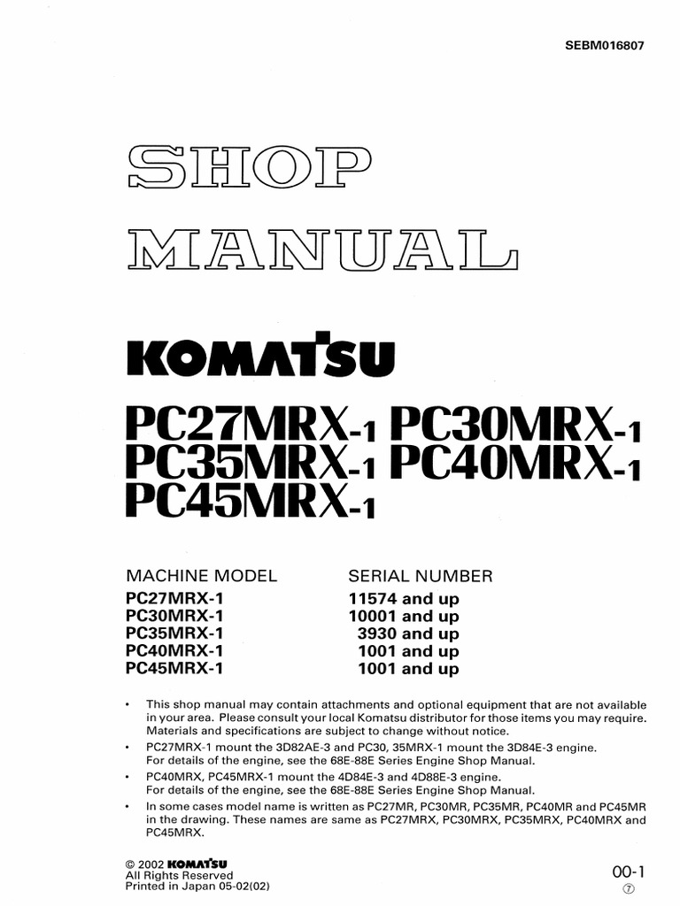 【Sho】 SHOP MANUAL PC27MRX1 PC30MRX1 PC35MRX1 PC40MRX1 PC45MRX1