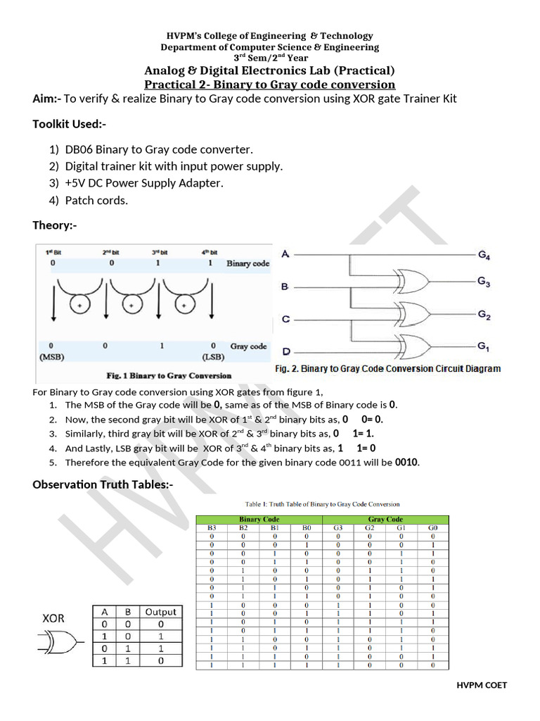 ADE Practical 2 - Binary To Gray Code Conversion | PDF