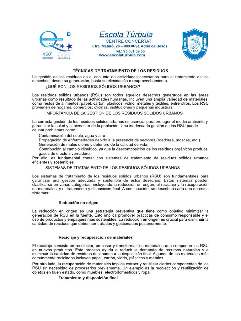 Gestión y Tratamiento de Residuos Urbanos | PDF | Residuos | Residuos ...