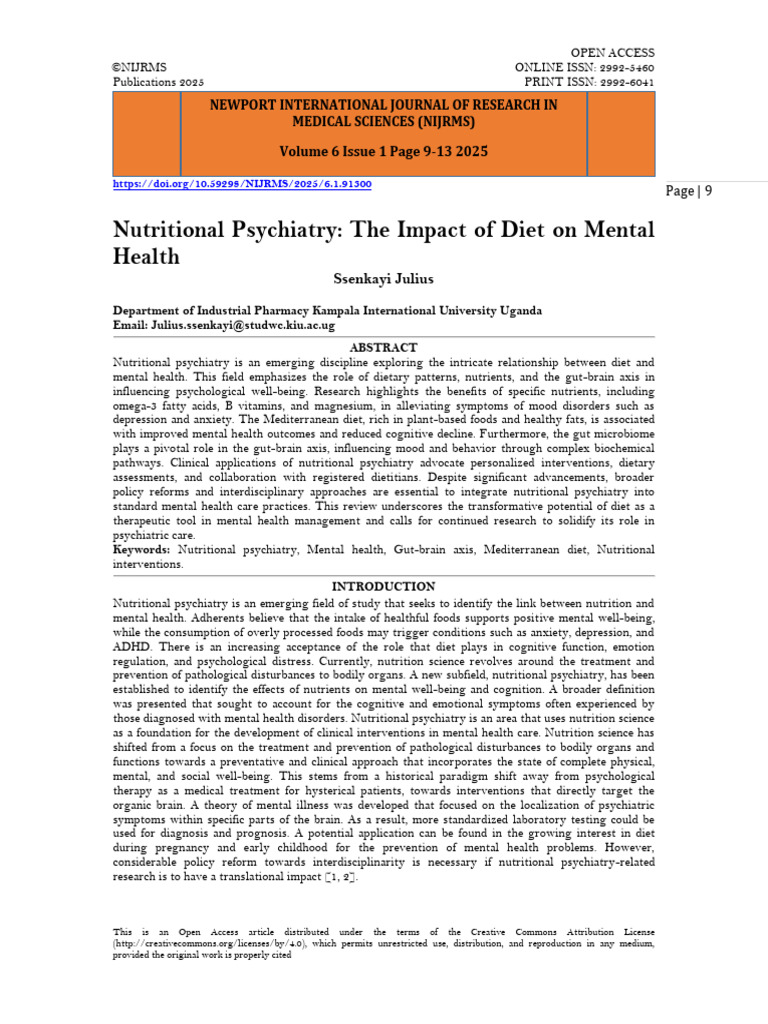 Nutritional Psychiatry: The Impact of Diet On Mental Health (WWW - Kiu ...