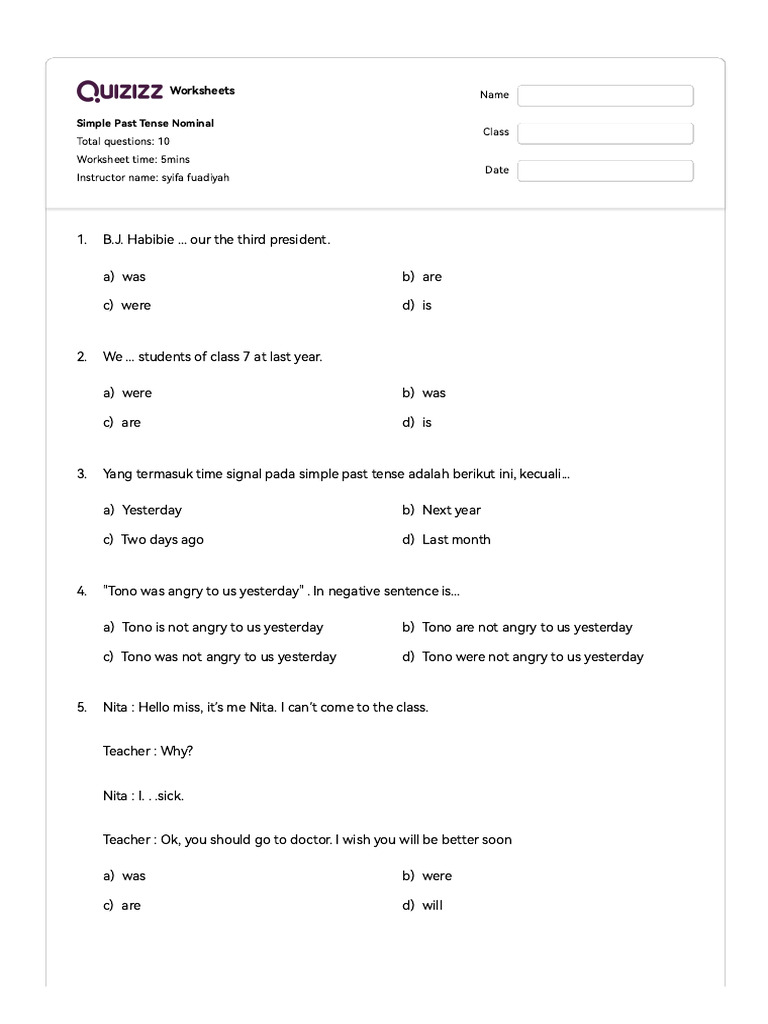 SIMPLE PAST TENSE NOMINAL | PDF