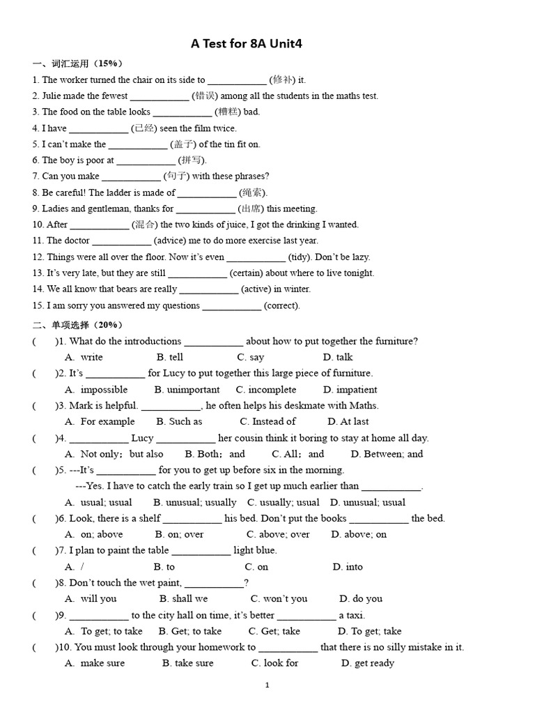 8A Unit 4 Vocabulary and Exercises | PDF | Cost Of Living