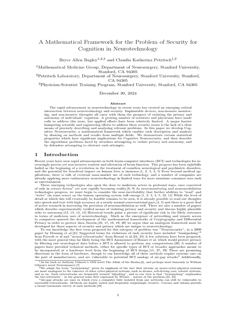 Mathematical Framework for Neurosecurity | PDF | Dimension