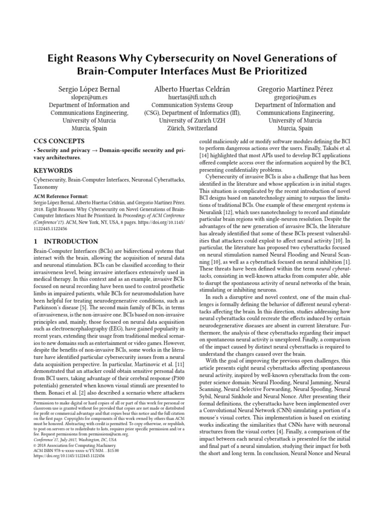 Cybersecurity in Brain-Computer Interfaces | PDF | Chemical Synapse ...