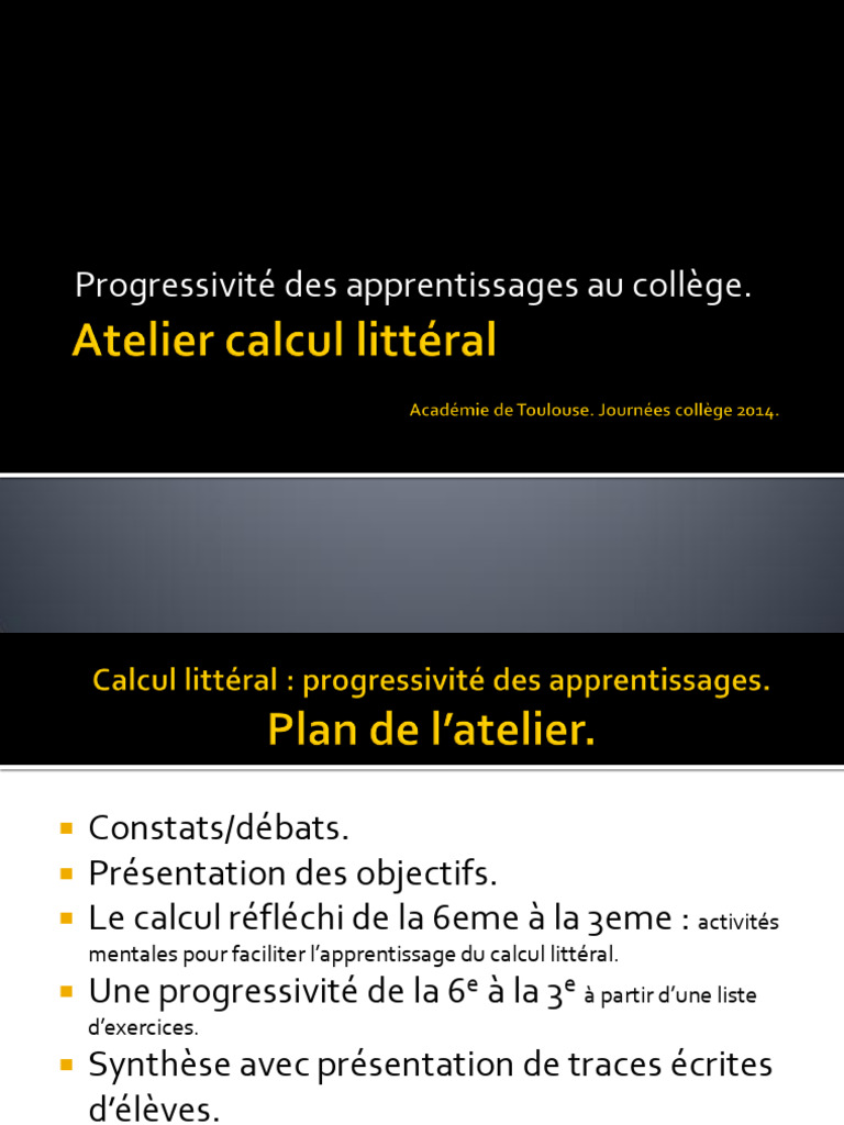 Progressivité du calcul littéral au collège | PDF | Mathématiques