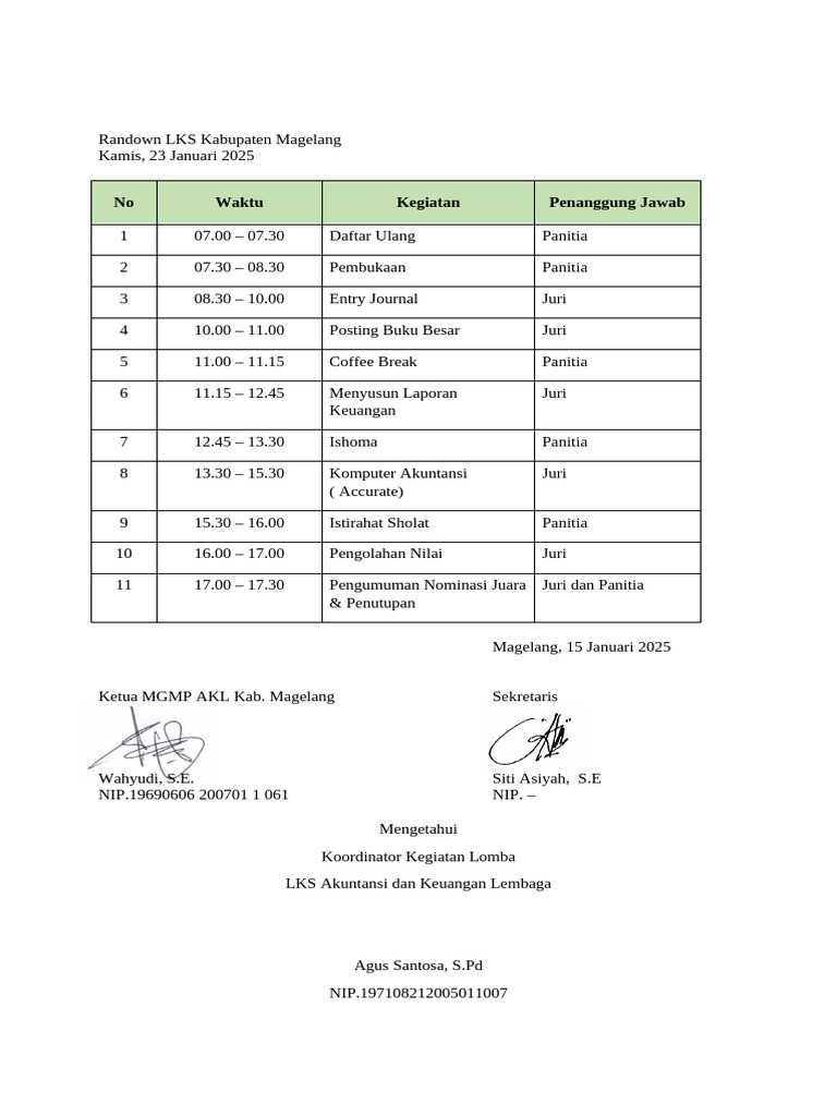 Jadwal LKS Akuntansi Magelang 2025 | PDF